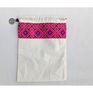 Tory Burch Cotton Canvas Dust Bag 9 "x 6.5" Gold Attached Charm Ivory Pink Blue